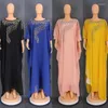 Etniska kläder diamanter Chiffon Africa klänning för kvinnliga afrikanska kläder 2023 Dashiki Taditional Boubou Arab Robe Jalabiya Eid Gown Dubai