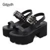 Sandals Gdgydh Brand Sale Gladiator Sandals Chunky High Heels Black Gothic Style 90sfashion Summer Shoes Women Platform Shoes Z0306