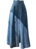 Röcke Seoulish Damen-Denim-Langrock mit Gürtel, hoher Taille, zweireihiger Regenschirm, Jeansröcke, weiblicher gerader A-Linien-Rock 230308