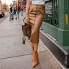 Skirts Women Elegant Bodycon Skirt Celmia Fashion PU Leather High Waist Midi Skirts Casual Buttons Flap Office Street Jupes 230308