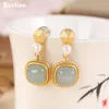 Brincos de bronzeado Bastiee Water Grow For Women Pearl Stud prata 925 jóias zircão Earings Square Gold Bated