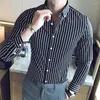 Casual shirts 2024 Mens gestreepte jurk met lange mouwen mode slanke knop formeel m-5xl bedrijf shirt