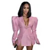 Deux pièces Dres's Fashion Week Street Vneck Elemental Design Hedging Slit Suit Jacket Femmes Net Rouge 230307