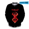 Herenjacks anime berserk lef 3d print honkbal jas mannen bommenwerper bovenkleding streetwear hiphop uniform casual tracksuit