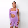 Active Sets Sexy Sportswear Mesh Patchwork Yoga Set Cutout Sports One Piece Jumpsuit Workout Clothes For Women Gym