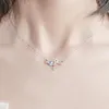 Pendant Necklaces White Gold Color Plated Flower For Women Girls Moon Stone Gift Blue Crystal Jewellery Long Link Chain Necklace