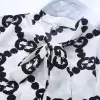 2023 Lady Woman SpringAutumn Fashioned Neck Tie Circular Chain Print Chiffon Shirt