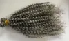 Grigio crespo riccio capovolgo l'estensione dei capelli umani sale e pepe argento grigio microlinks itips grigio afro curl su misura 200strand10-24inch 0.7g / strand consegna veloce