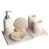 Bath Accessory Set Creative Beach Shell Bathroom Resin Toothbrush Cups Tooth Brush Holder Soap Dish Dispenser Accessories Kit