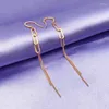 Boucles d'oreilles pendantes 585 or violet longue chaîne pour femmes14K Rose doux gland exquis bijoux de mariage accessoires