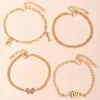 Anklets 4 Pcs/Set Fashion Gold Crystal Butterfly Snake Pendant Set Sweet Key Lock Foot Chain For Women Beach Jewelry