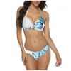 Kvinnors badkläder Färgblock Print High-Breasted Straps Bikini Set Two-Piece Baddräkt med bondage färgblock plus storlek feminino