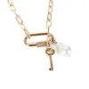 Chains Golden Women's Imitation Pearl Necklace Key Pendant Punk Style Carabiner