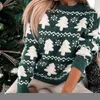 Kobiety swetry kobiety Santa Tree 3D nadruk świąteczne skoczki świąteczne swobodne ciepłe dzianiny pełny rękaw O szyja ksmat imprezowy sweter pull femme