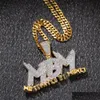 Pendant Necklaces Zircon Letter Mbm Iced Out Mens Necklace Jewelry 14K Gold Plated Chains Diamond Bling Hip Hop With 24Inch Dhgarden Dh5Ek