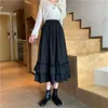 Skirts Vintage High Waist Pleated Skirt Women Loose Casual Teens School Girls Frill Ruffles Patchwork Long Midi Black White Goth Skirts 230308