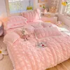 Bedding sets 3/4Pcs Duvet Cover Set With Lace Pink Color Bed Sheet Set Pillowcase Bed Skirt Set for Girls Queen King Size jogo de cama casal 230308
