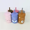 Mignon animal impression silicone bébé paille gobelets étanches et antichute enfants coupe droite dessin animé infantile tasses alimentaires complémentaires par mer T9I002249