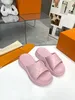 Pool 55 Flat Comfort Mule Slippers präglade mulor Sandaler Designer Slides With Box Men Womens Shoes Summer Nylon Cool Luxury Slipper Sandal White Printed Slide