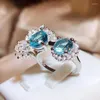 Anneaux de mariage mode bleu goutte d'eau anneau irrégulier aigue-marine topaze luxe femmes fête bijoux accessoires Zircon en gros