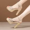 Sandaler kvinnliga skor Sandal Summer Elegant Woman Shoes High Heel Dress Mesh Wedges Sandal 2021 Women Platform Ladies Beach Shoes 3243 Z0306