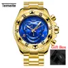 Relogio Temite 2018 New Quartz Watches Herr Fashion Creative Heavy Waterproof Wristwatch Luxury Gold Blue Full Steel Masculino234G