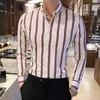 Fritidsskjortor för män 2023 Randig långärmad herrklänning Mode med smal knapp Formell M-5xl affärsskjorta