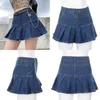 Skirts Vintage Pleated Denim Skirts Women Dark Academia Fashion Skirts Goth Black High Waist Skirt 90s Korean Pockets Cuteandpscho W0308