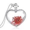 Pendentif Colliers Fleur séchée Coeur Verre Collier Bohème Multicolore Véritable Médaillon Sec Pour Les Femmes Année De Noël