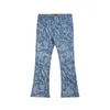 Mäns jeans high street full blomma tryck lapptäcke tvättade jeans byxor för manliga och kvinnliga retro raka baggy casual flare denim byxor z0301