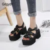 Sandali Gdgydh Vintage s Sandali gotici Tacco grosso Pelle nera PU Donna Comfort Calzature Estate Open Toe Stile romano All'ingrosso Z0306