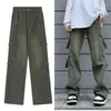 Mäns jeans harajuku retro svartgrön funktionell verktyg Löst herr y2k street kläder goth punk överdimensionerade casual byxor kvinnor