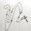 펜던트 목걸이 Qigo Catholic Jewelry Mini Glass Beaded Rosary Necklace Long Prayer Cross