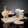 Set di accessori da bagno Creative Beach Shell Bagno Spazzolino da denti in resina Tazze Portaspazzolino Dispenser portasapone Kit accessori