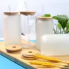 US Warehouse 16oz Bicchiere di vetro a sublimazione Tazze di vetro smerigliato trasparente con coperchio in bambù Cannuccia Bottiglia d'acqua portatile per esterni B5
