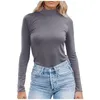 Women's T Shirts Women's Turtleneck Long Sleeve Mock Neck Slim Fitted Stretch T-shirt Casual Layer Tee Tops Warm Basic Pullover Female