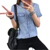 Kvinnors blusar Summer Style Cotton Denim Shirt Kvinnor Kortärmad koreanska självkultur Studenter Casual All-Match Thin Top A436