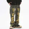 Men's Letter Embroidery Side Pockets Camouflage Jeans Cargo Pants For Men Straight Spliced Streetwear Baggy Casual Denim Trousers Z0301