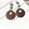 Stud -oorbellen 2023 Fashion Women Boheems turquoise holle ronde houten drop oorr earring geometrische houten sieraden