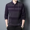 Men's Polos Fashion Brand Men Polo Shirt Long Sleeve Casual Autumn and Winter Clothing Warm Striped Korean Style Thick Polo Shirt Male Tops 230308