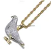 Collares colgantes Nueva joyería de Hip Hop Iced Out Pigeon Diamond Collar con cadena de oro para hombres Micro Pave Zircon Animal Shap Dhgarden Dhbkg