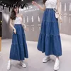 Jupes Femmes Denim Jupe Maxi Long Jeans Jupes Fille Plissée Mode Coréenne Vêtements Harajuku Mujer Faldas Bleu Vintage 230308