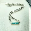 Factory wholesale 2023 New Luxury High Quality Fashion Jewelry for Silver Double enamel green bar rectangular men and women noble temperament Necklace high version