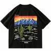 Men's T Shirts Men Tshirt Cactus Mountain Sunset Print Shirt Hip Hop Streetwear Harajuku Cotton Casual Short Sleeve T-Shirt Black Tops