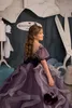 2023 New Purple Little Girls Abiti da spettacolo Cristalli in rilievo Ball Gown Girocollo Bambini Toddler Flower Prom Abiti da festa per matrimoni Cascading Ruffles E0308
