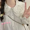 Koszulki bluzki damskiej QWeek Kawaii Koronna koszula Biała kołnierz Peter Pan Bluzki z bujnym rękawem Fall Korean Lolita Preppy Style Up Śliczne topy 230308