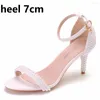 Dress Shoes 2023 Bride Wedding Fashion White Stiletto Woman Ankle Strap Party Sandals Open Toe High Heels Pumps Female