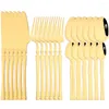 Dinnerware Sets Drmfiy 24Pcs Cutlery Set Mirror Fork Knife Spoon Gold Stainless Steel Western Wedding Tableware Dishwasher Safe