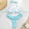 Costumi da bagno donna sexy micro bikini 2023 donne halter bikini brasiliano set femminile costume da bagno pieghettato nuovo triangolo costumi da bagno beach wear costume da bagno T230307