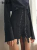 Röcke InsDoit Gothic Y2K Vintage Minirock Frauen Punk Patchwork Sommer Hohe Taille Rock Bodycon Öse Spitze Up Ästhetische Sexy Röcke 230308